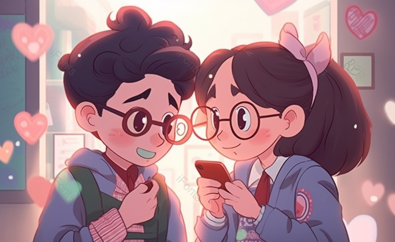 学生情侣手绘插画场景,插画/手绘图,插画/手绘图库,插画/手绘图下载,插画/手绘